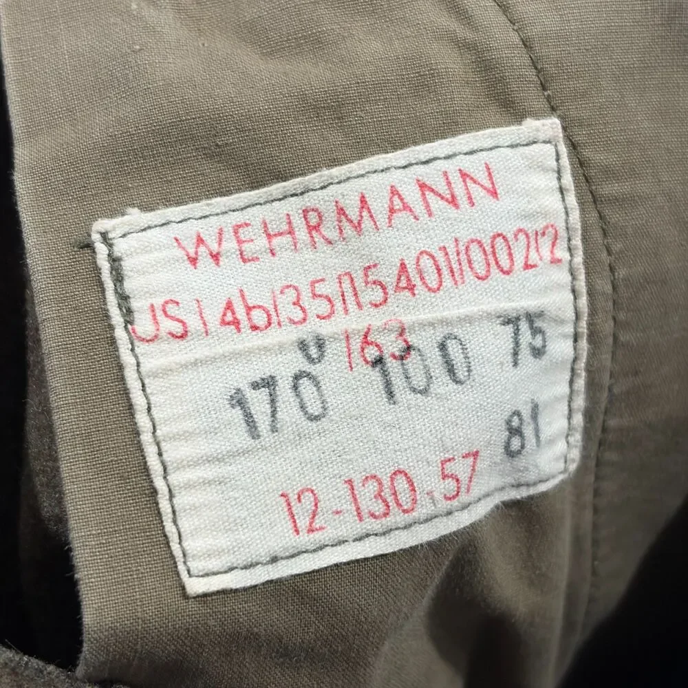 Vintage 60s German Military Pants WEHRMANN 38x28 Green Wool Cargo Repaired